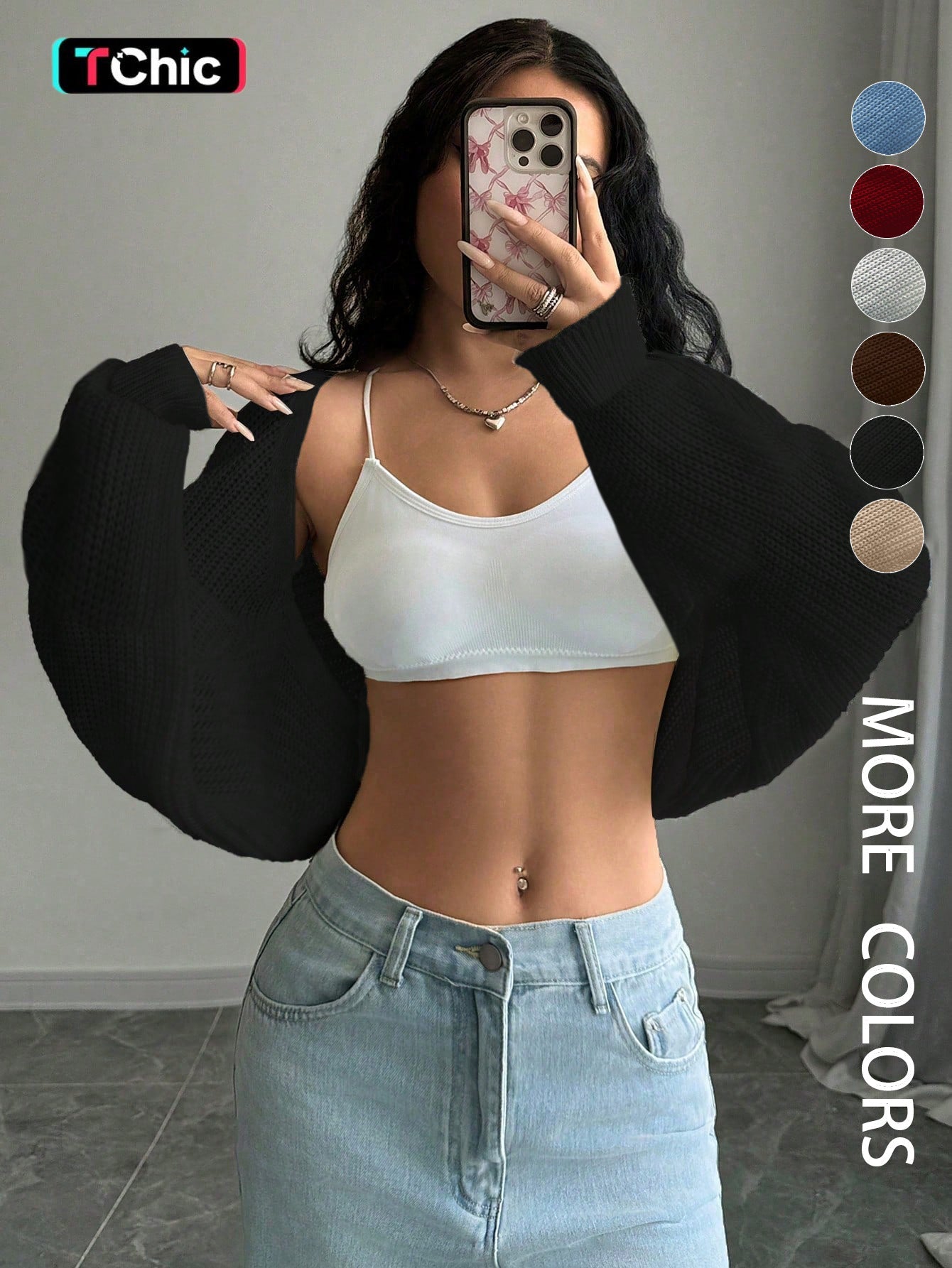 Loose-Fit Knit Shrug Cardigan with Long Sleeves