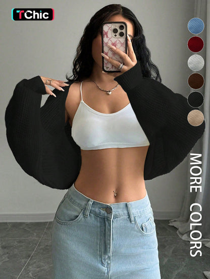 Loose-Fit Knit Shrug Cardigan with Long Sleeves