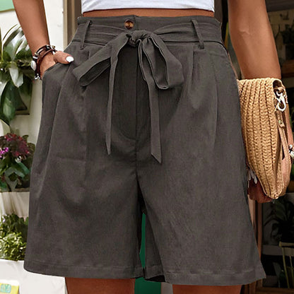 High-Waisted Relaxed Shorts with Self-Tie Bow Belt