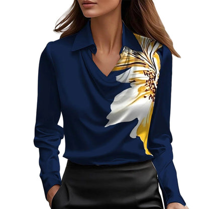 Solid Satin-Effect Blouse with Cowl Neck and Long Sleeves