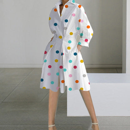 Printed A-Line Midi Dress with V-Neck and Long Sleeves