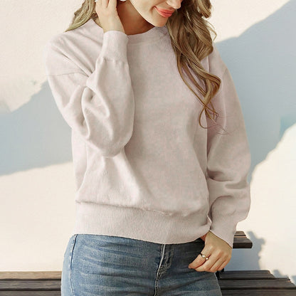 Solid Crew Neck Sweater with Loose Fit and Ribbed Hem