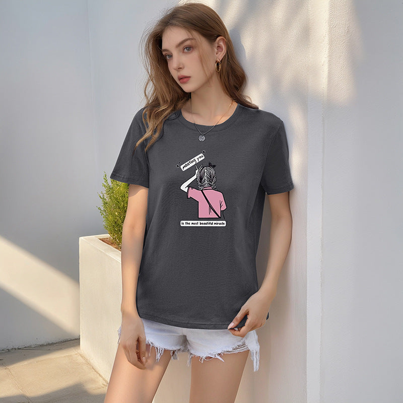 Loose Fit Cotton T-Shirt with Cartoon Print