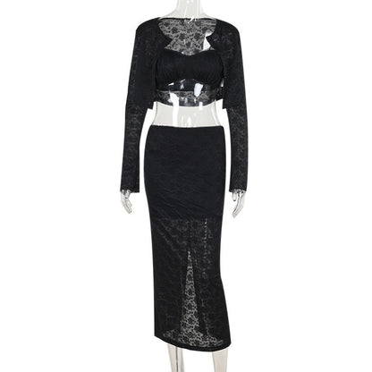 Sexy Slim Lace Three-Piece Set Black