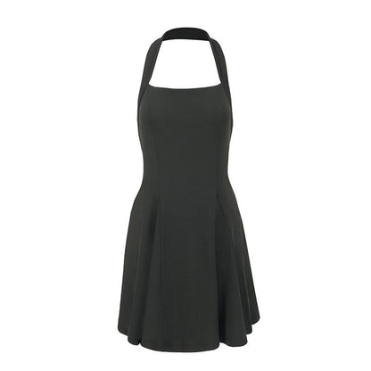 Solid A-Line Mini Dress with Halter Neck and Backless Detail