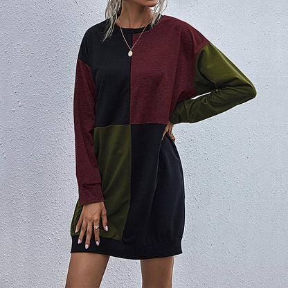 Oversized Color-Block Mini Dress with Long Sleeves