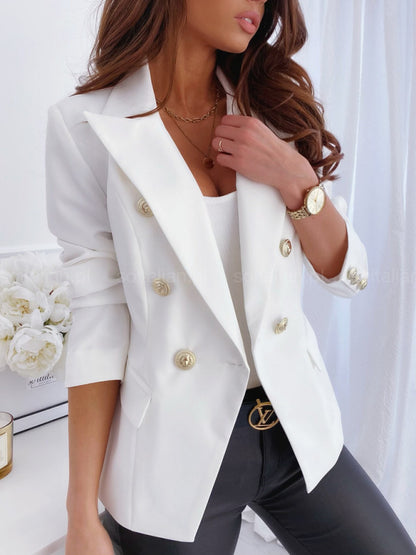 Long Sleeve Double-Breasted Blazer with Gold Buttons
