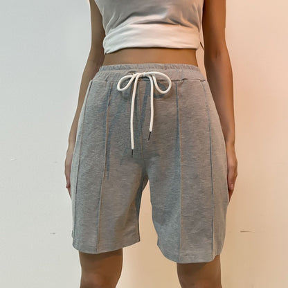 Straight-Leg High-Waist Shorts with Drawstring and Pleats