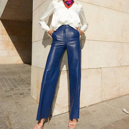 High-Waist Straight-Leg Trousers in PU Leather