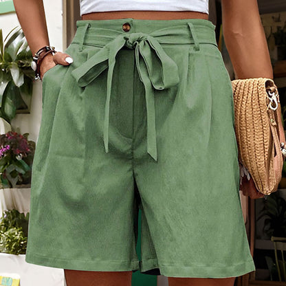 High-Waisted Relaxed Shorts with Self-Tie Bow Belt