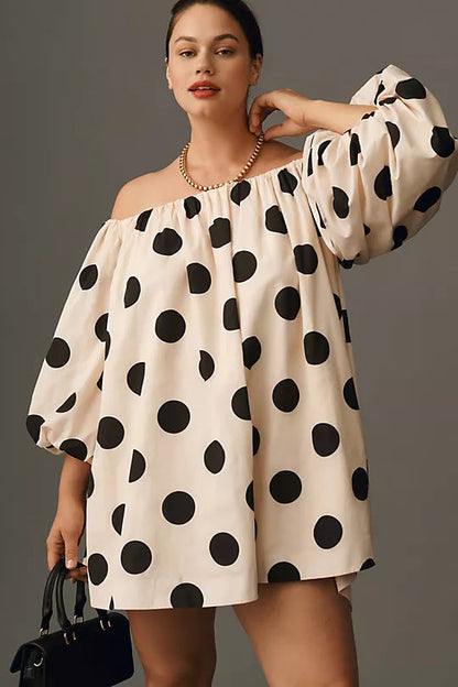 Loose Off-the-Shoulder Mini Dress with Puff Sleeves