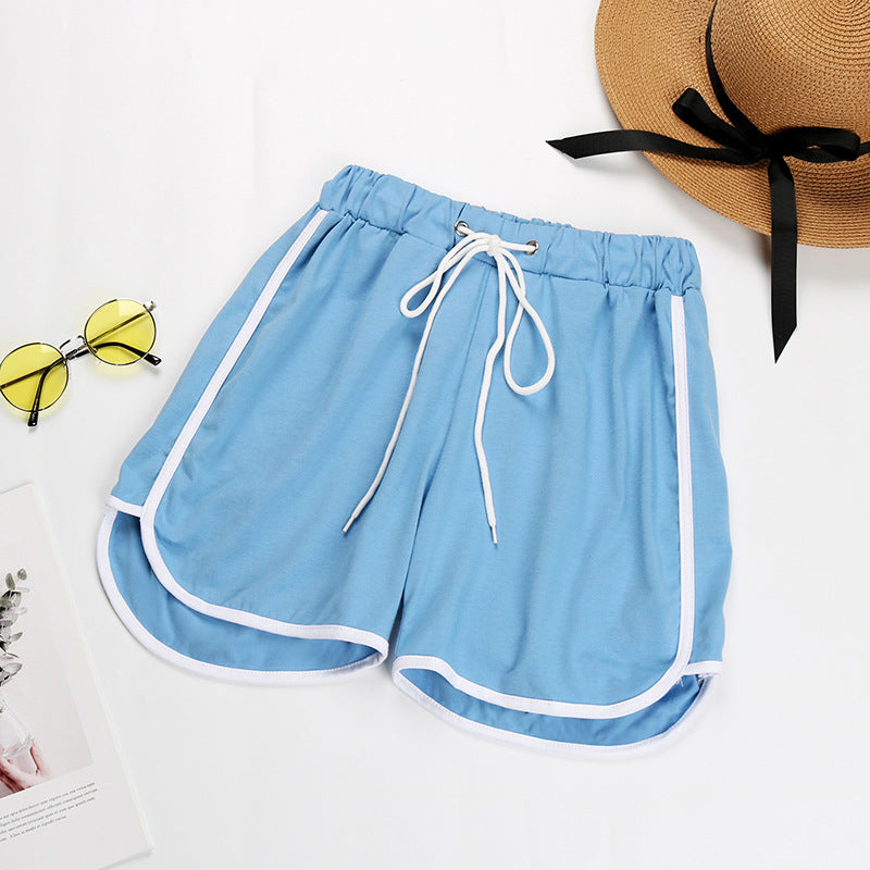 Loose High-Waist Shorts with Dolphin Hem and Contrast Piping