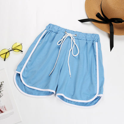Loose High-Waist Shorts with Dolphin Hem and Contrast Piping