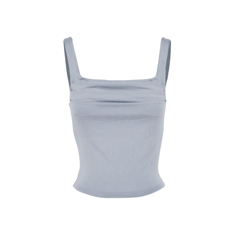 Ruched Slim-Fit Tank Top with Square Neckline