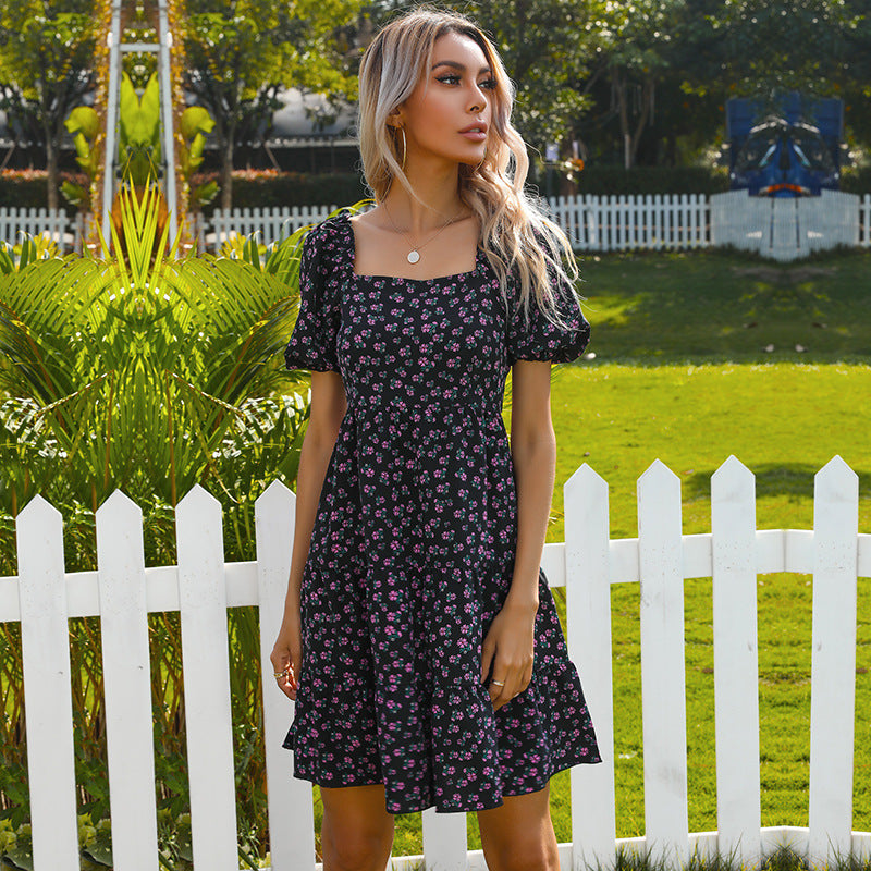 Floral Tiered Mini Dress with Off-Shoulder Puff Sleeves
