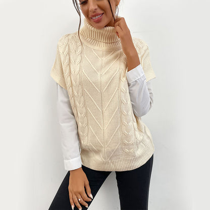 Twist Knit Sweater Vest with Turtleneck and Cap Sleeves