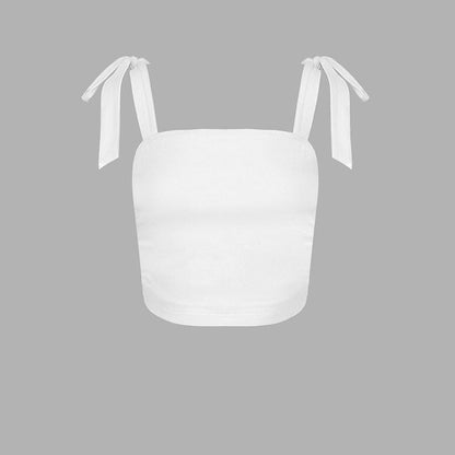 Ruched Cropped Top with Tie-Shoulder Straps