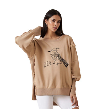 Loose Fit Graphic Pullover Sweatshirt with Balloon Sleeves