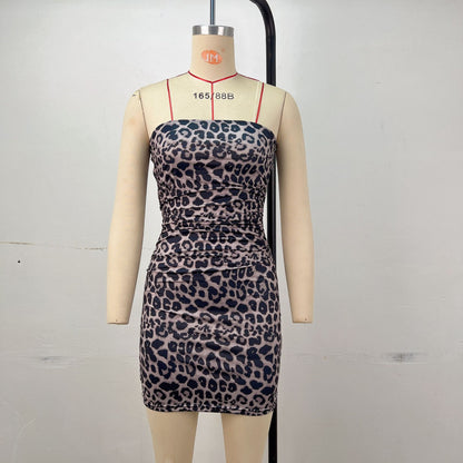 Strapless Bodycon Mini Dress with Patchwork Denim Print