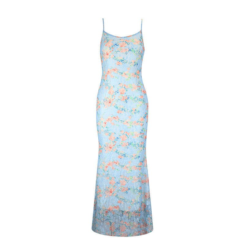 Floral Bodycon Maxi Dress with Spaghetti Straps