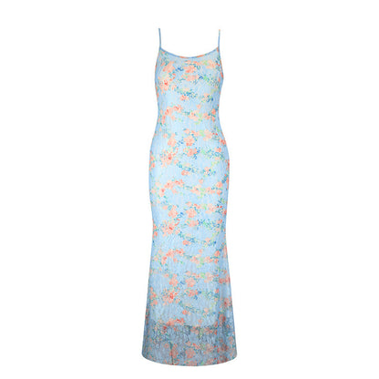 Floral Bodycon Maxi Dress with Spaghetti Straps