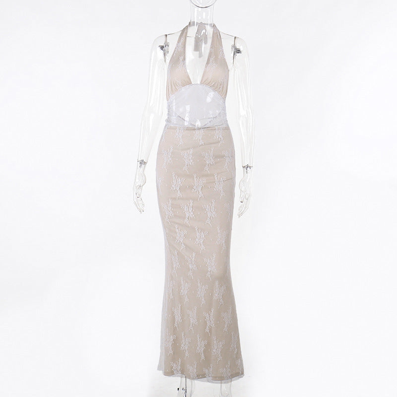 Elegant Backless Lace Slim-Fit Dress Black