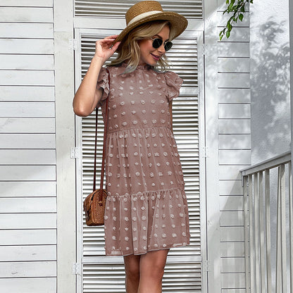 A-Line Swiss Dot Chiffon Dress with Flutter Sleeves