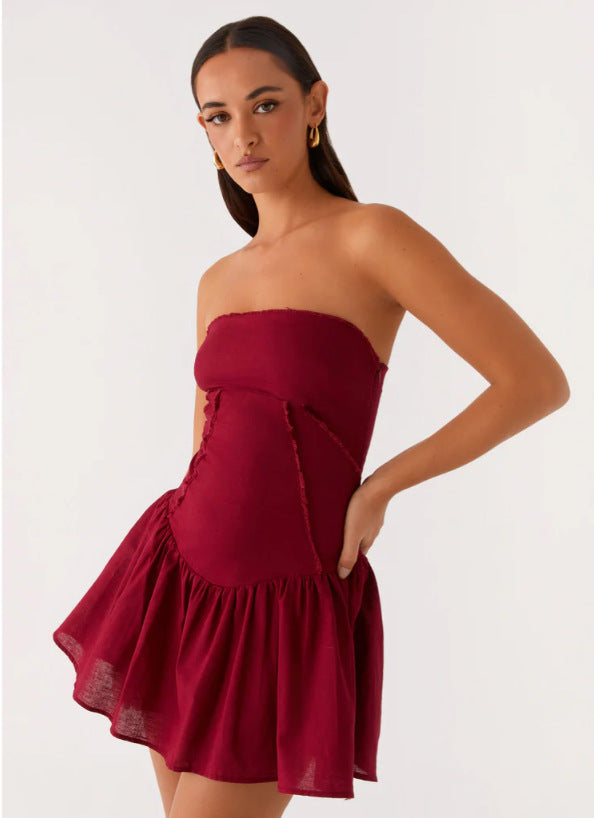 Strapless Tube Top Mini Dress with Spliced Drop Waist