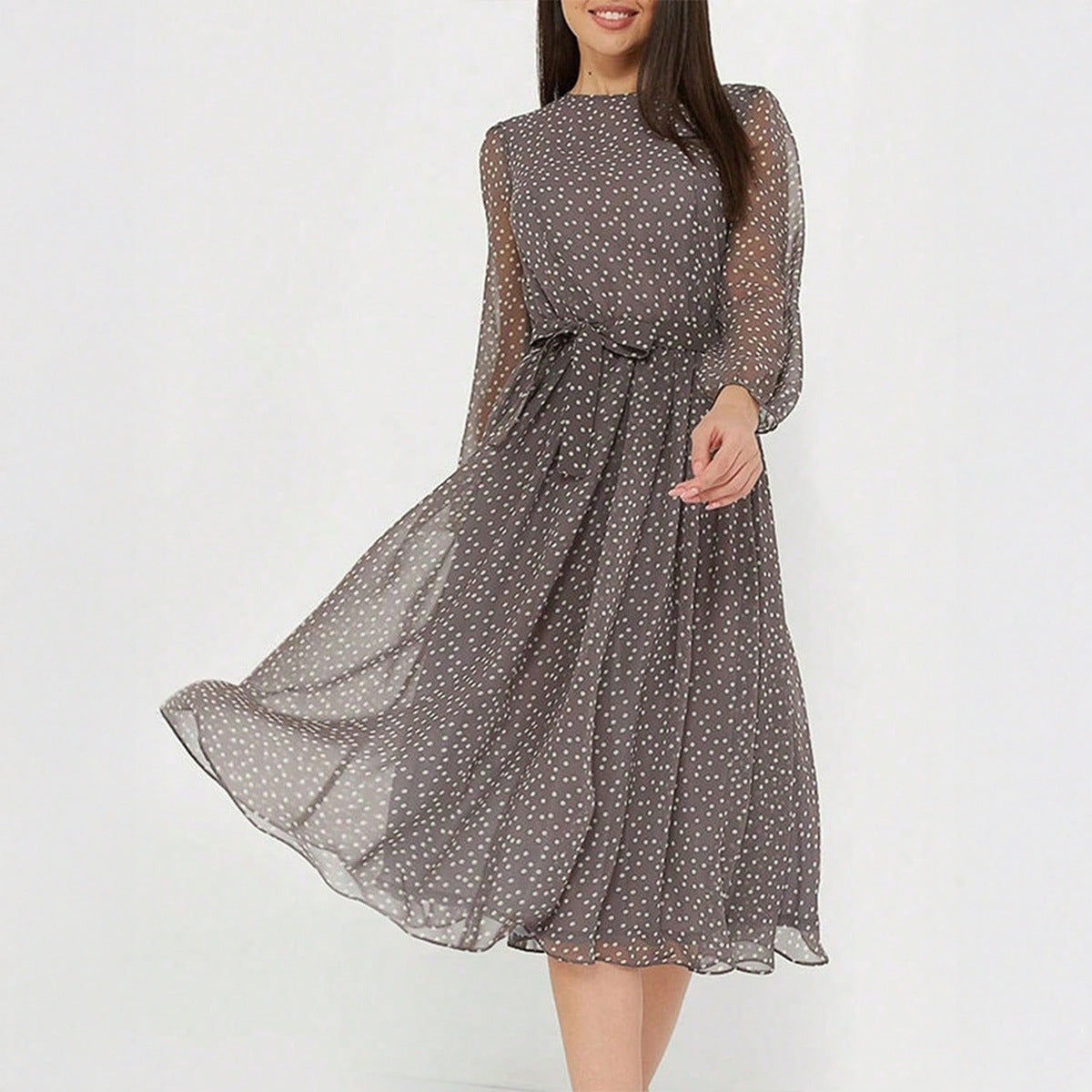 Floral A-Line Midi Dress with Lantern Sleeves