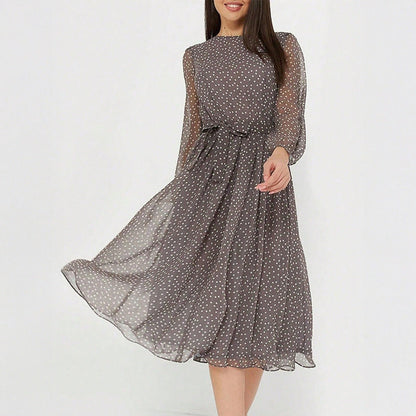 Floral A-Line Midi Dress with Lantern Sleeves