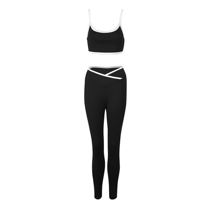 Color Block Sports Set with Backless Top and V-Waist Leggings