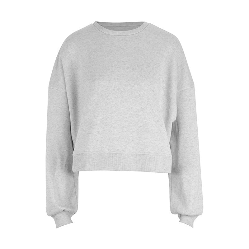 Oversized Solid Crew Neck Sweatshirt with Drop Shoulders
