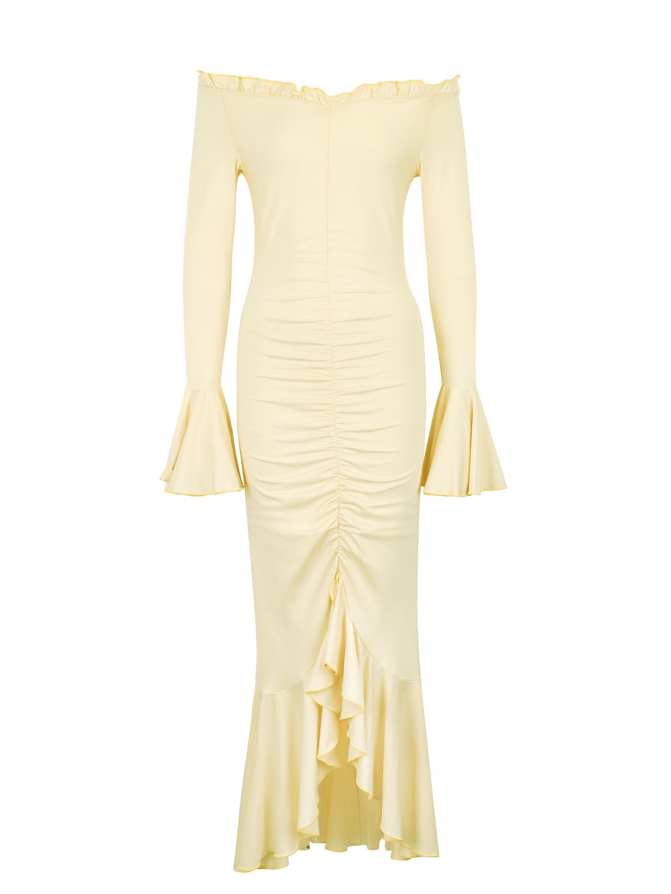 Bodycon Maxi Dress with Off-Shoulder and Ruched Detail