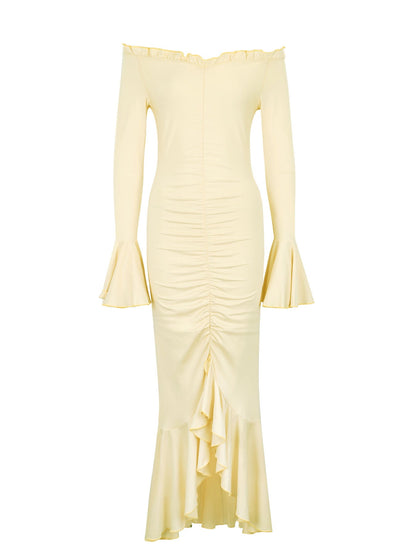 Bodycon Maxi Dress with Off-Shoulder and Ruched Detail