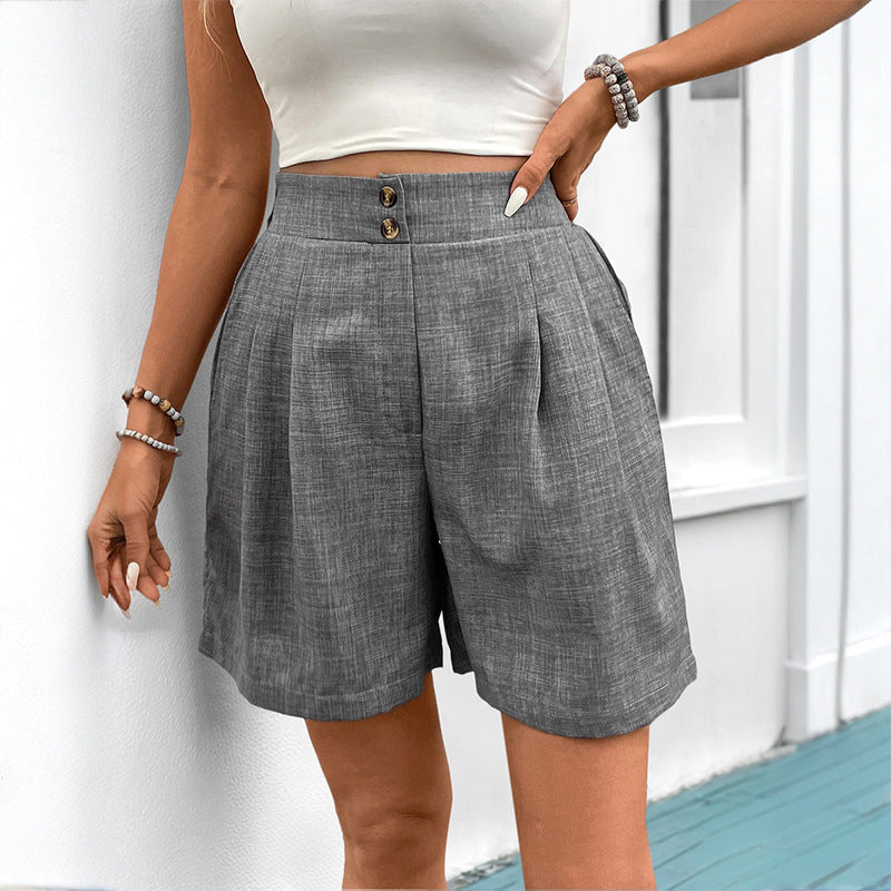 High-Waist Pleated Bermuda Shorts with Button Front
