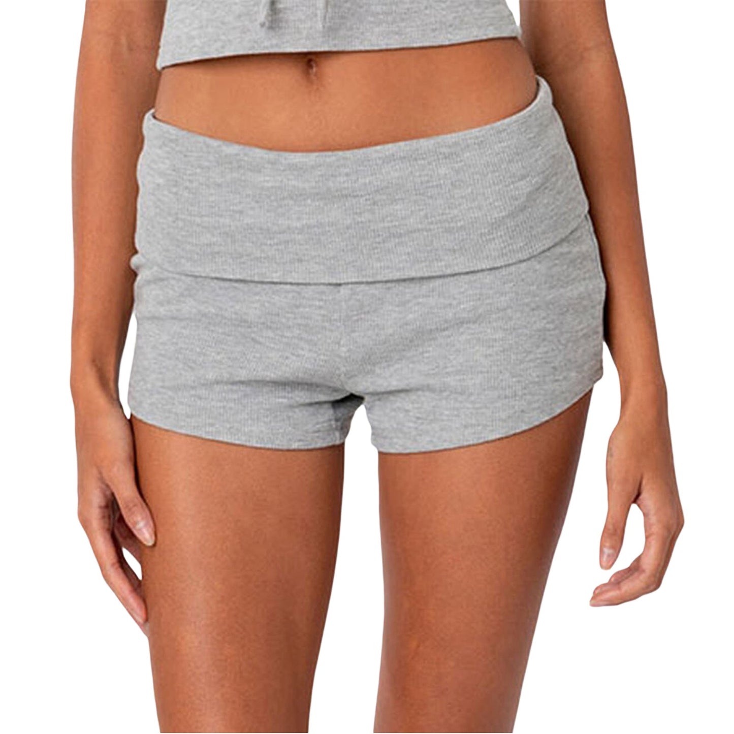 Mid-Rise Bodycon Hot Pants with Wide Ribbed Waistband