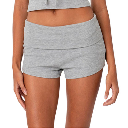 Mid-Rise Bodycon Hot Pants with Wide Ribbed Waistband