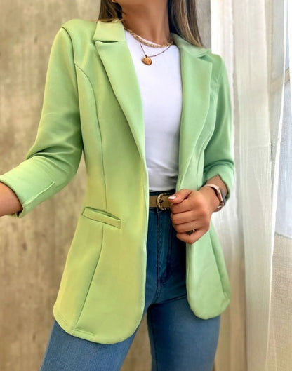 Open Front Slim Fit Blazer with Notched Lapel
