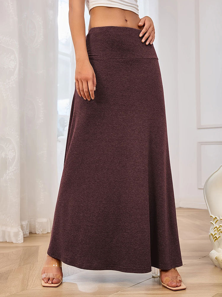 Solid Maxi Skirt with High-Waist and Knitted Fabric