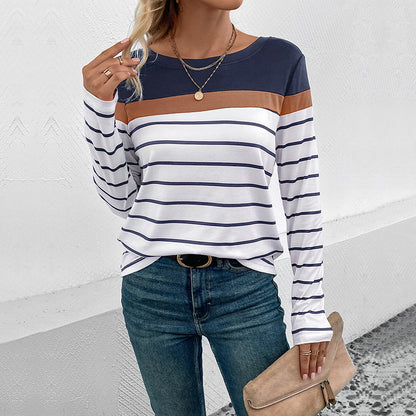 Color Block & Striped Long-Sleeve T-Shirt