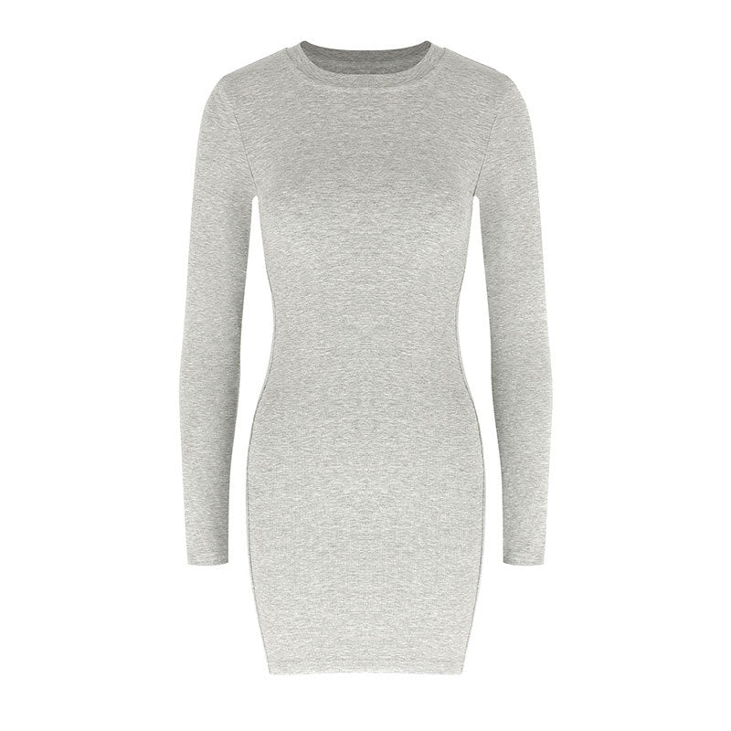 Solid Bodycon Mini Dress with Round Neck and Thumbhole Sleeves