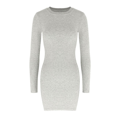 Solid Bodycon Mini Dress with Round Neck and Thumbhole Sleeves