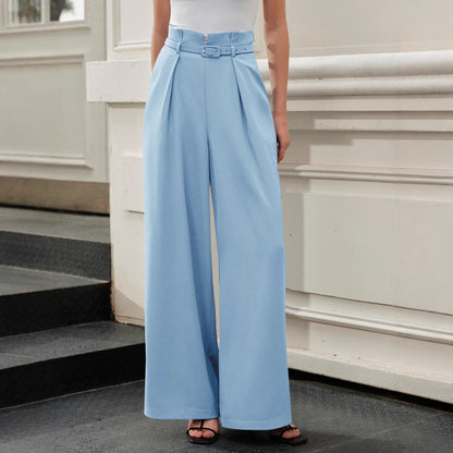 High-Waist Pleated Wide-Leg Trousers with Belt
