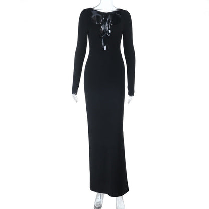 Asymmetrical High-Waisted Long Sleeve Dress Solid Color Patchwork