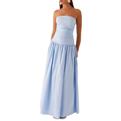 Strapless Ruched Maxi Dress with Dropped Waist