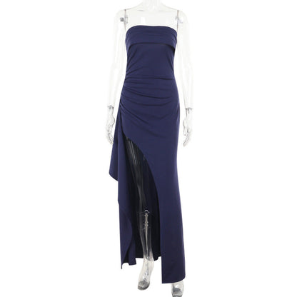 Elegant Slim Fit Tube Top Knitted Dress With Slit Black