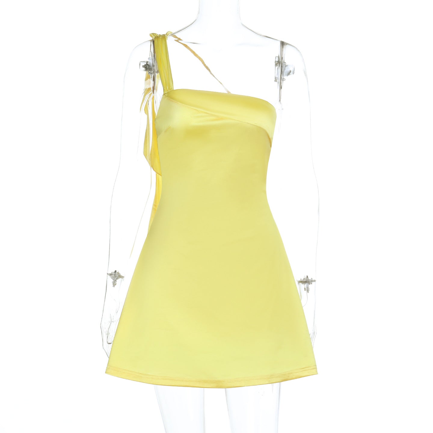 Bodycon Satin Mini Dress with Asymmetric Neckline