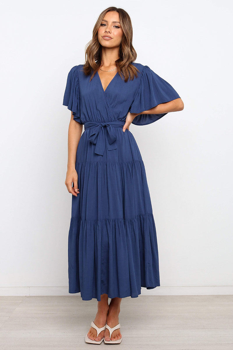 Tiered Maxi Dress with Wrap V-Neck and Flutter Sleeves