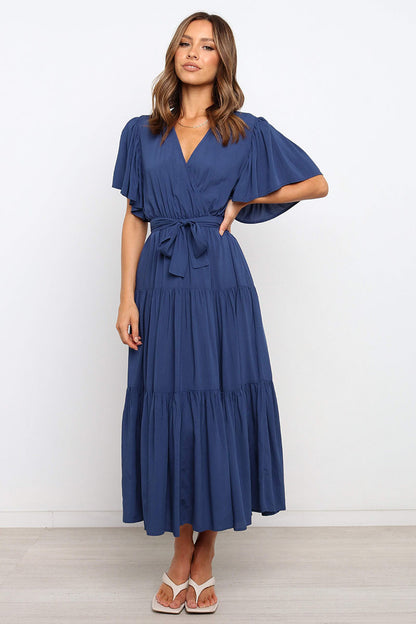 Tiered Maxi Dress with Wrap V-Neck and Flutter Sleeves