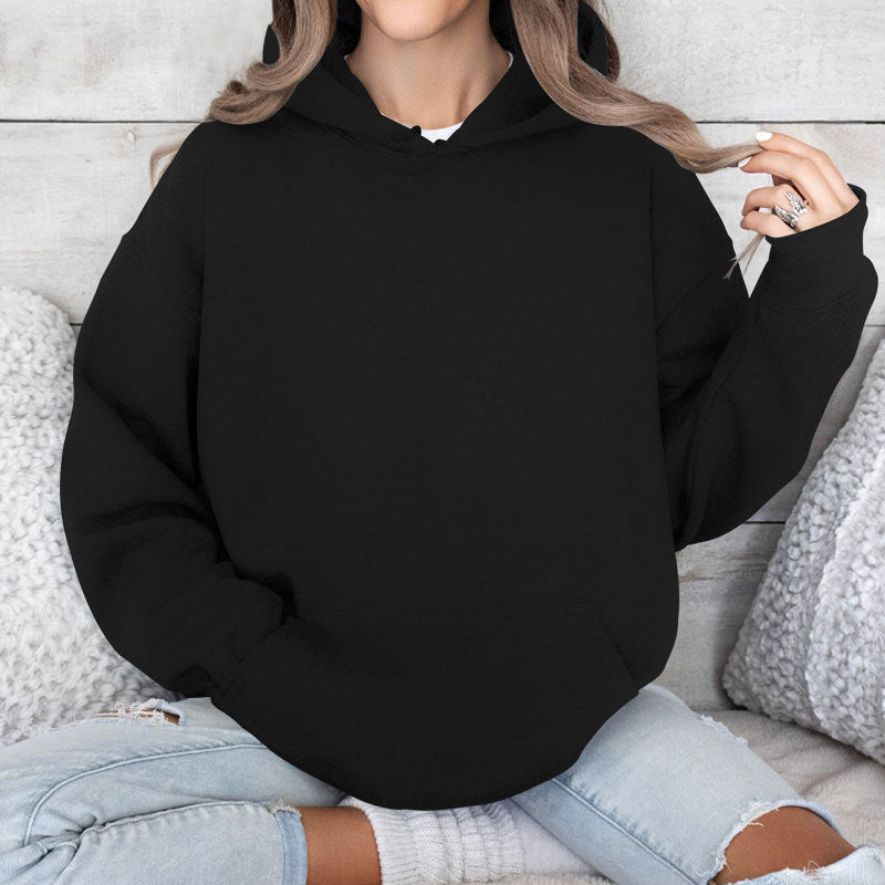 Solid Color Loose Fit Hoodie with Kangaroo Pocket